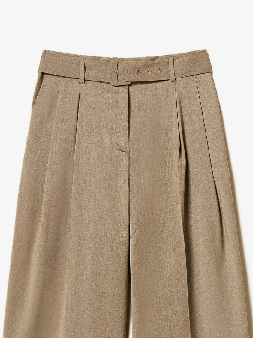 Twin-Set High Waist Wide-Leg Trousers With Pleated Front