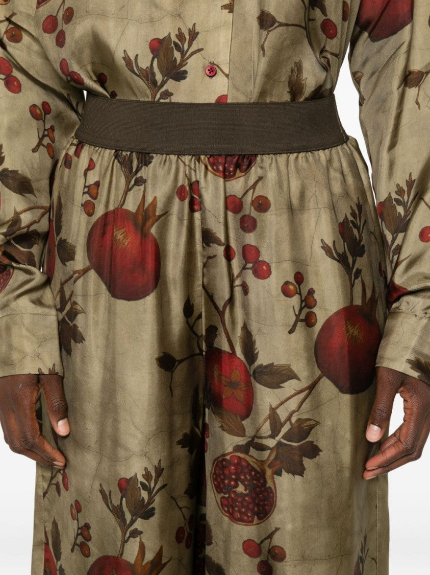 Uma Wang Botanical Print Wide-Leg Trousers With Relaxed Fit