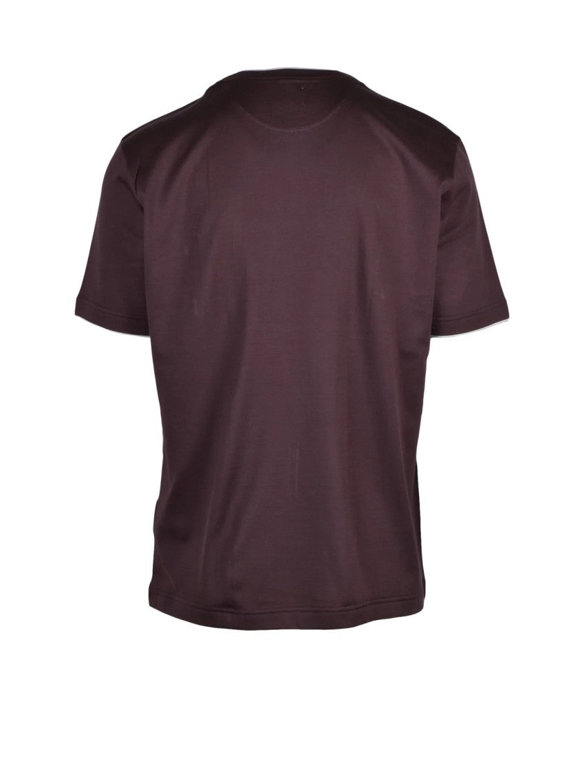 Eleventy Burgundy Crew Neck Chest Pocket Cotton T-Shirt