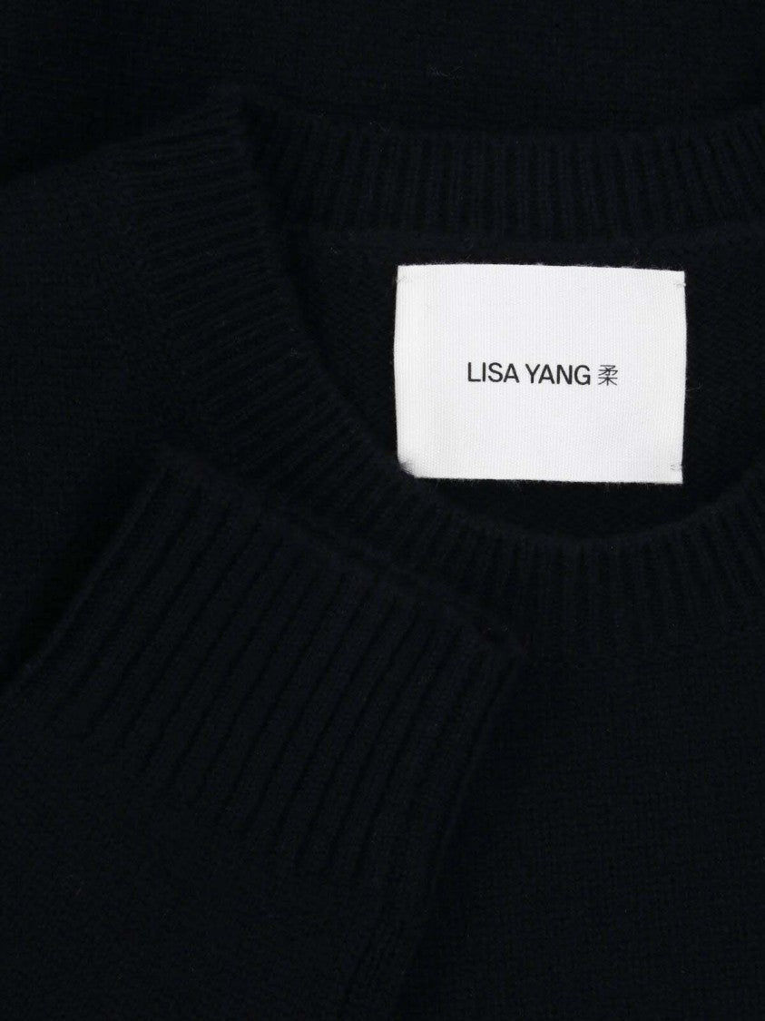 Lisa Yang Cropped Classic Crew Neck Knit Sweater