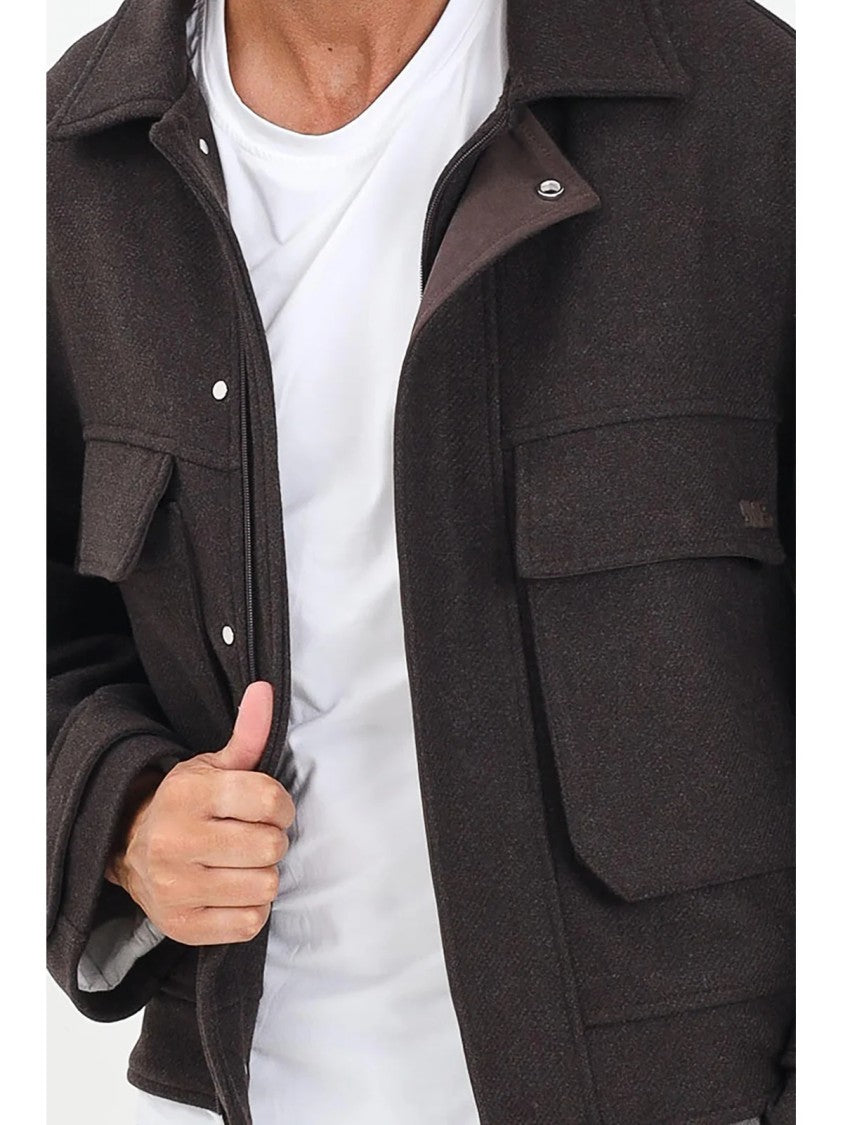 I M Brian Brown Cropped Flap Pockets Wool-Blend Short Coat