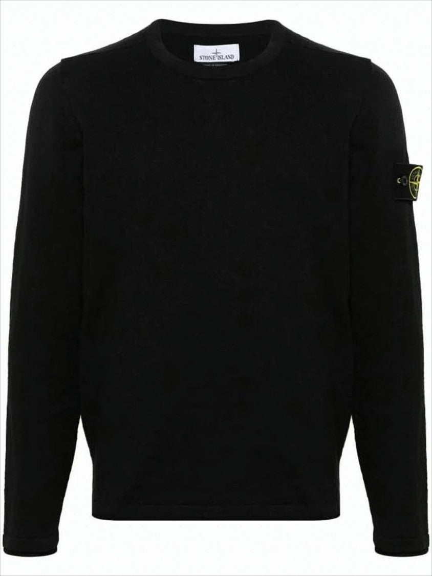 Stone Island Textured Black Crew Neck Sweater