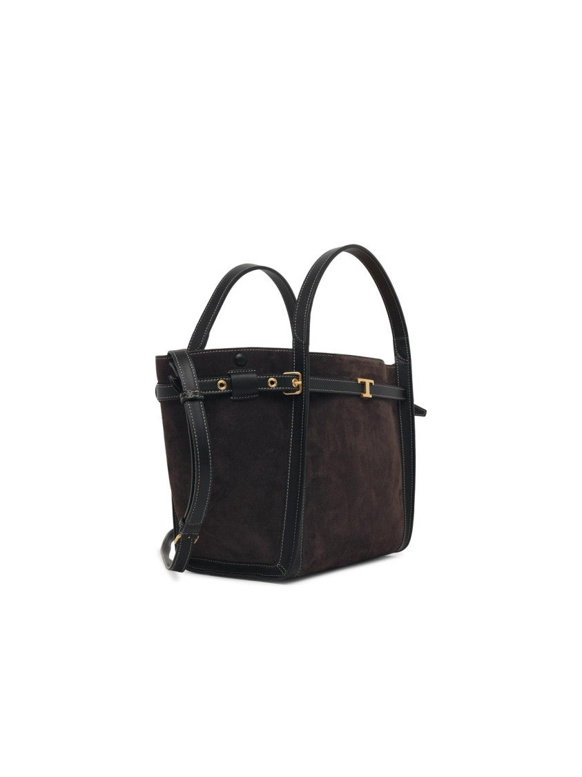 Tod's 'T Signature' Dark Brown Suede Shopping Bag