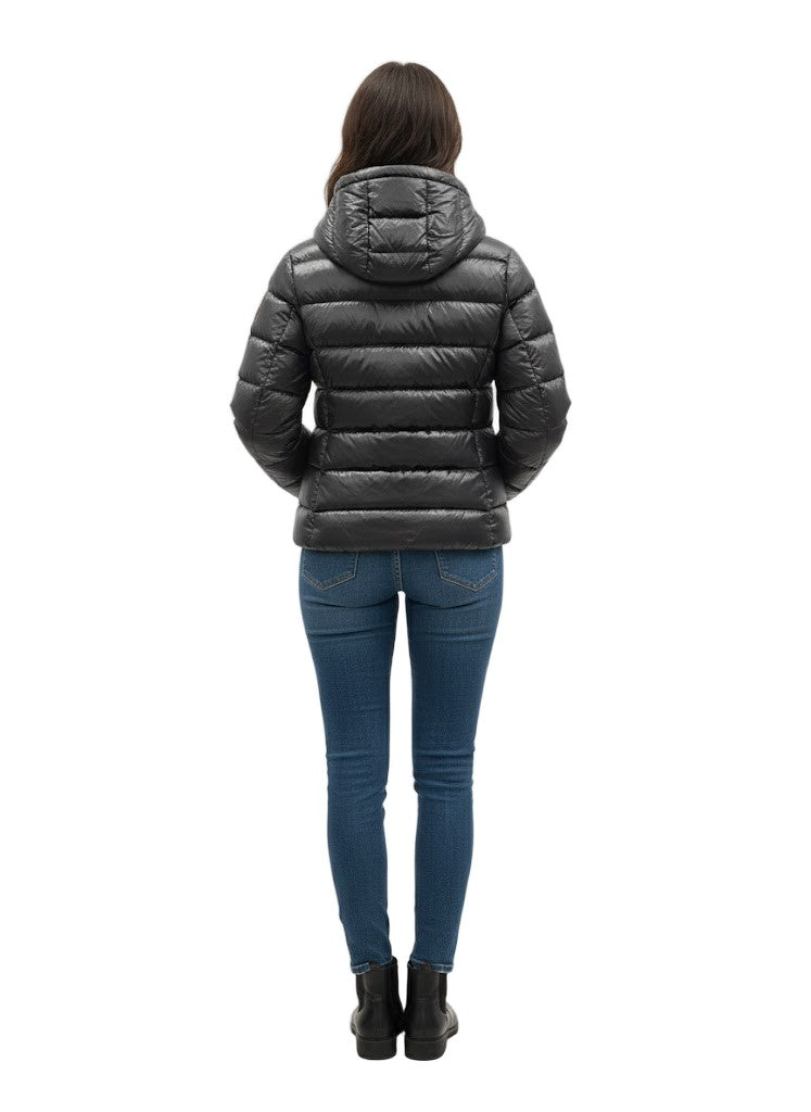 Ciesse Piumini Shiny Padded Hooded Jacket With Horizontal Stripes