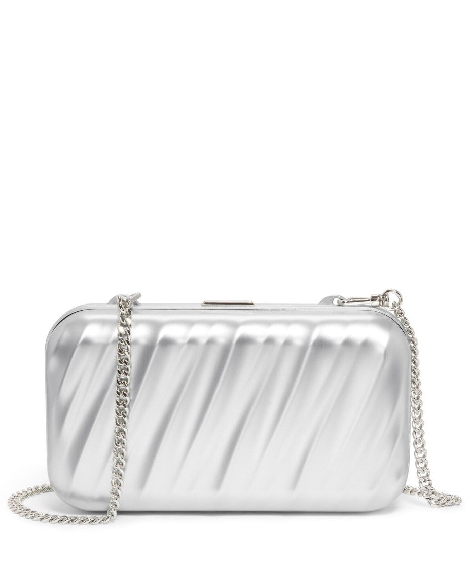 Tumi Modern Silver Aluminum Minaudiere With Chain Strap