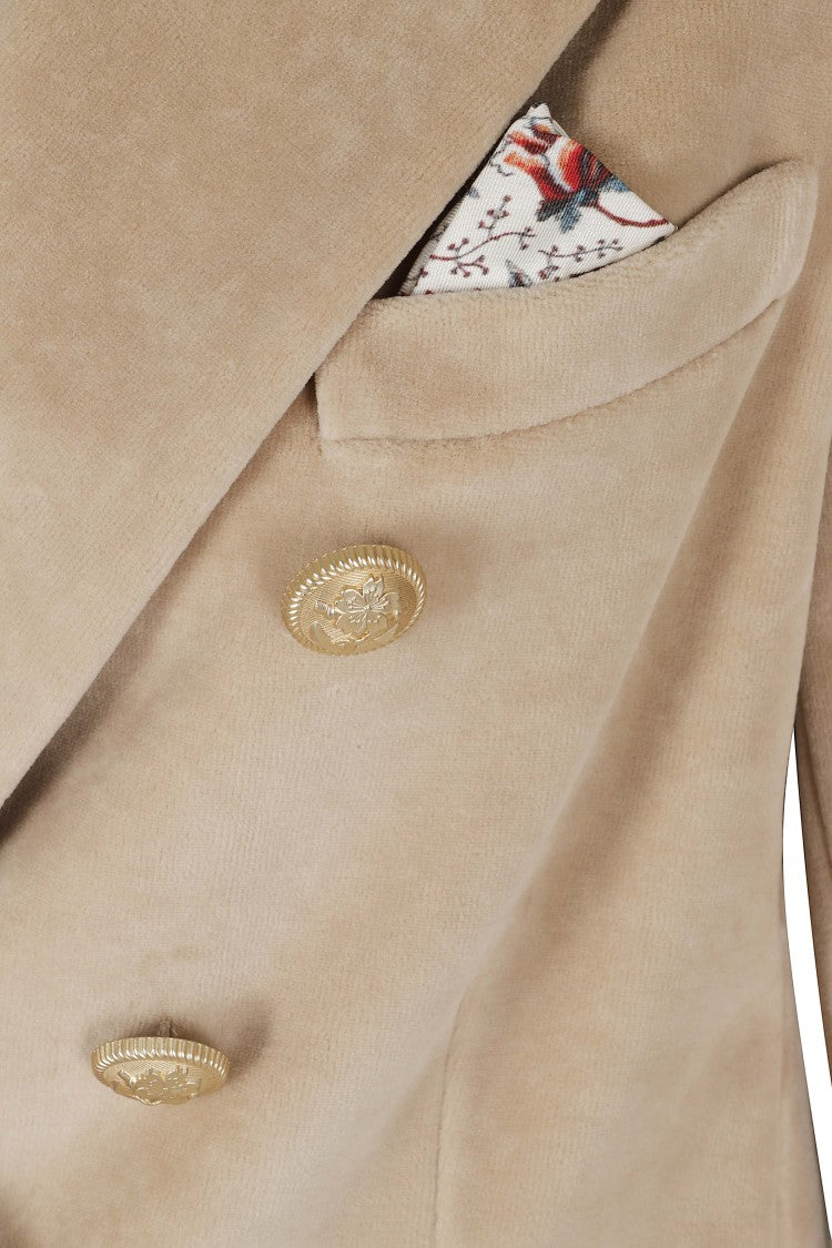 Circolo 1901 Beige Double-Breasted Velvet Gold Button Jacket
