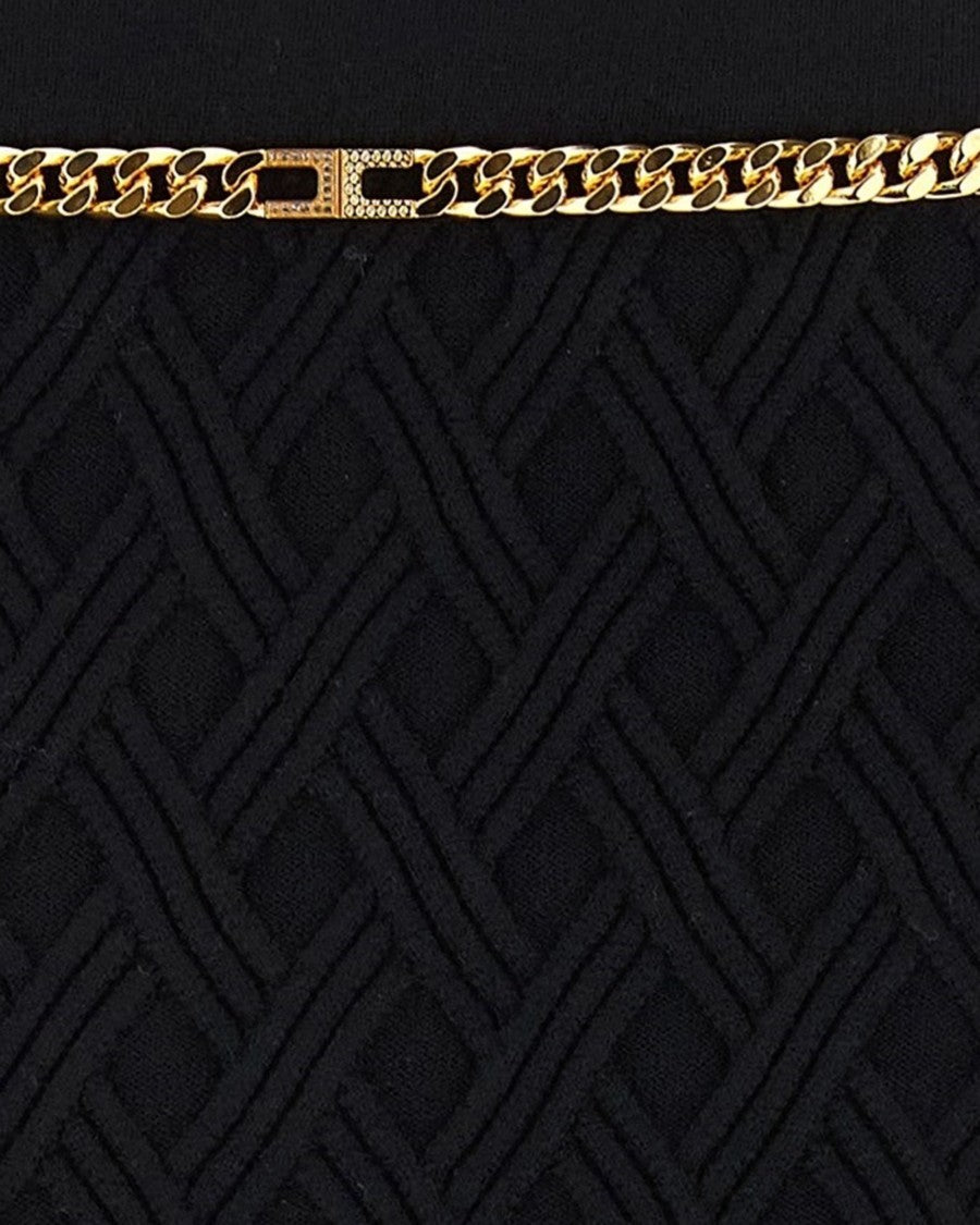 Elisabetta Franchi Black Diamond Knit Skirt With Jewel Detail