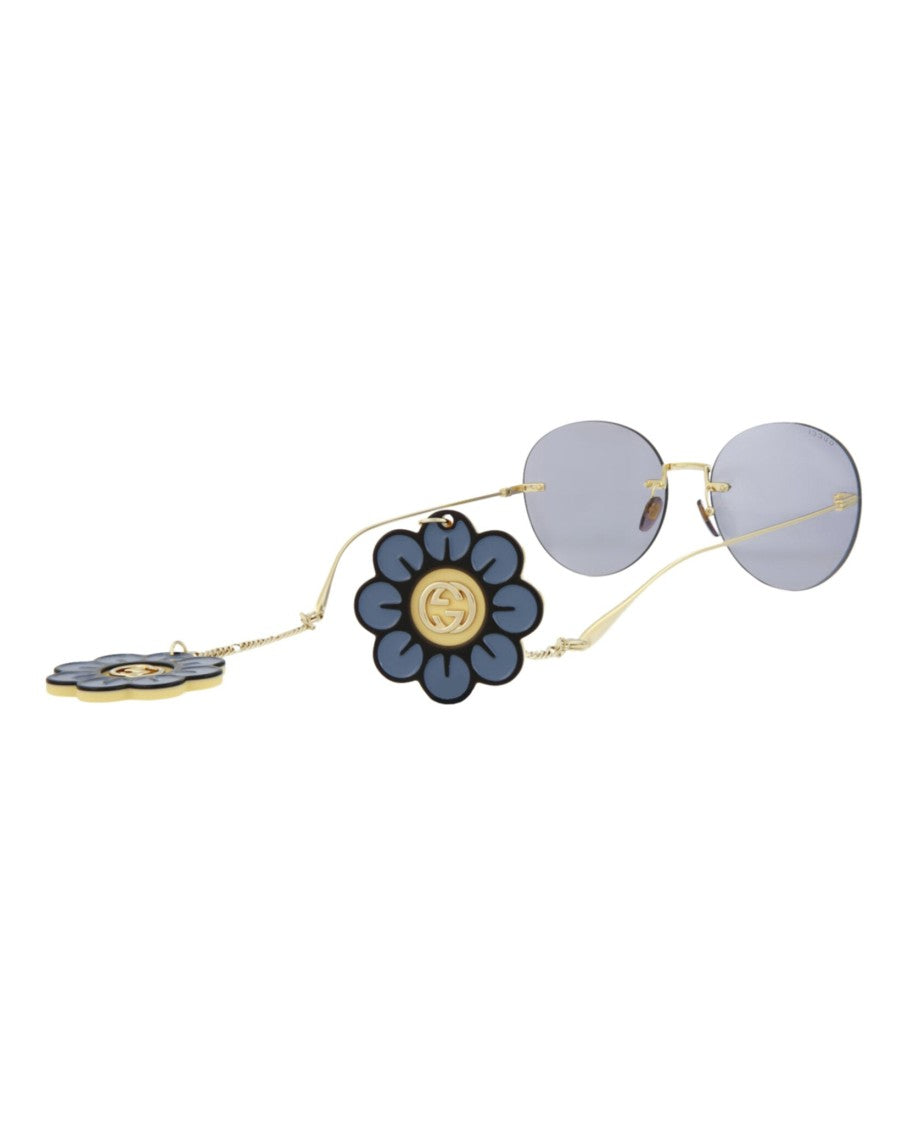 Gucci Rimless Round Metal Sunglasses With Decorative Danglers