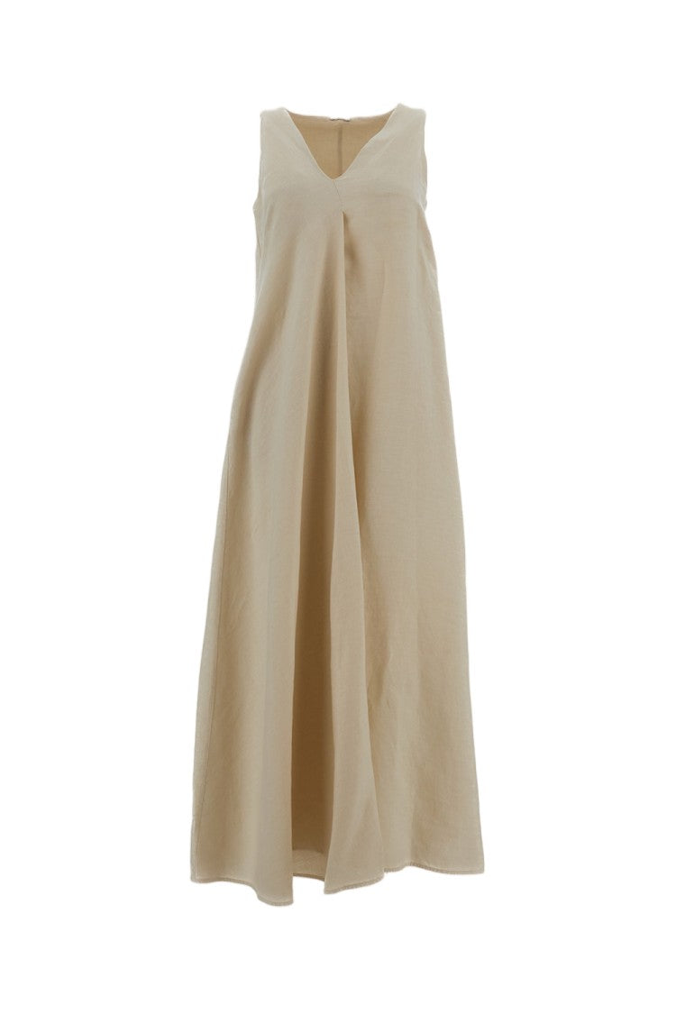 M.S.M. Milano Linen Maxi Dress With V-Neckline And A-Line Silhouette