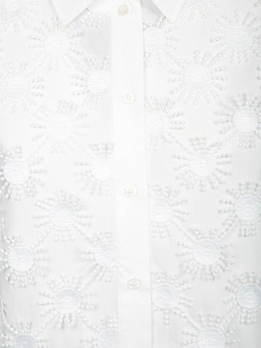 Msgm Cropped White Shirt With Floral Embroidery