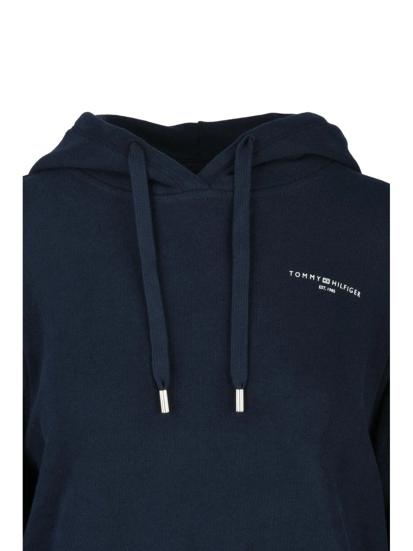 Tommy Hilfiger Dark Blue Cropped Hooded Sweatshirt