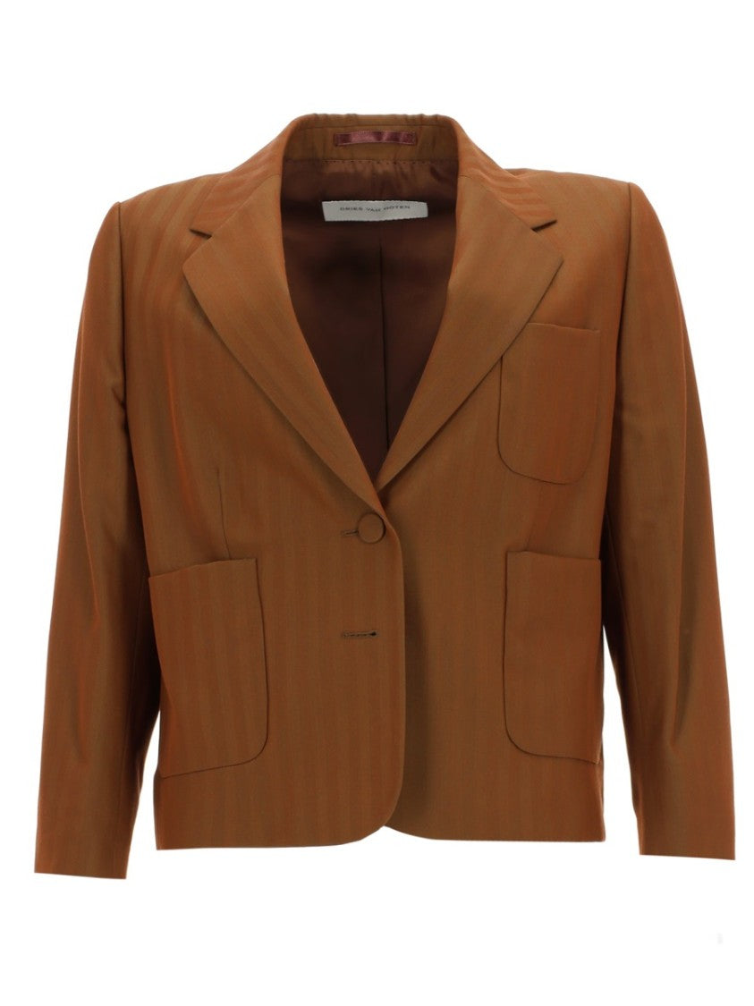Dries Van Noten Bamis Cropped Wool-Blend Vertical Stripes Jacket