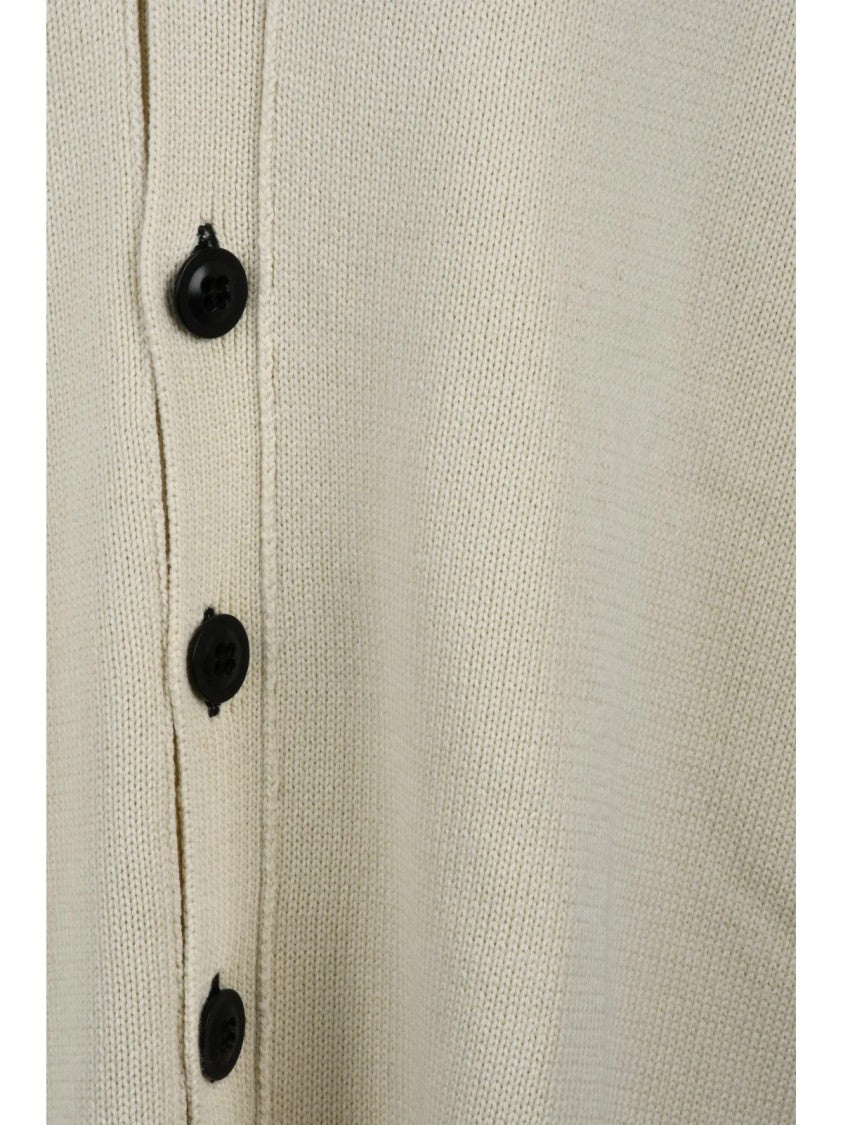 Yohji Yamamoto White Oversized Graphic V-Neck Cotton-Blend Cardigan