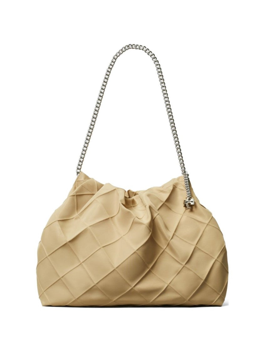 Tory Burch Beige Quilted Chain Strap Charm Bag