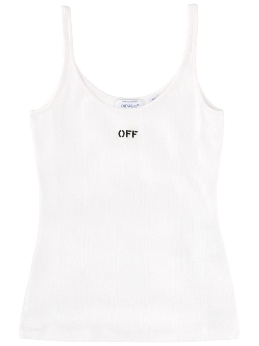 Off-White Neutrals Cotton Ribbed Slim Tank Top