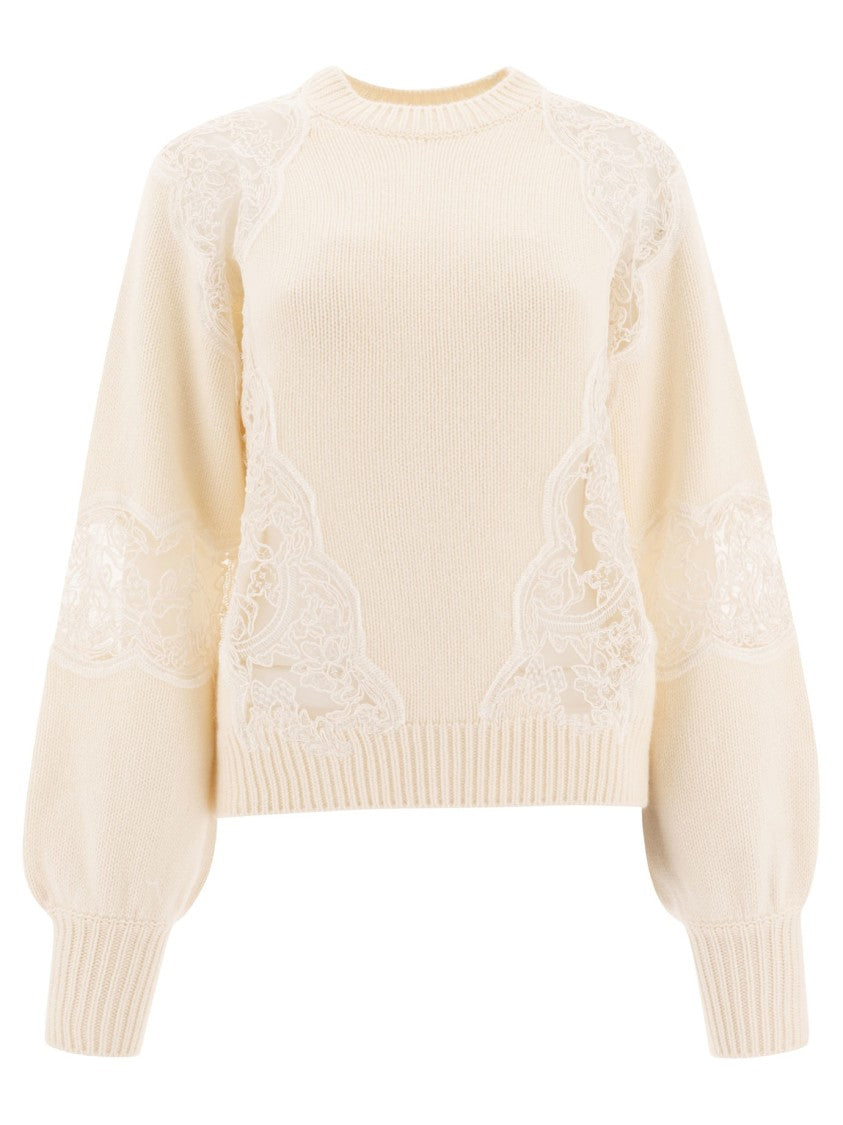 Elie Saab Sweater With Lace Inserts