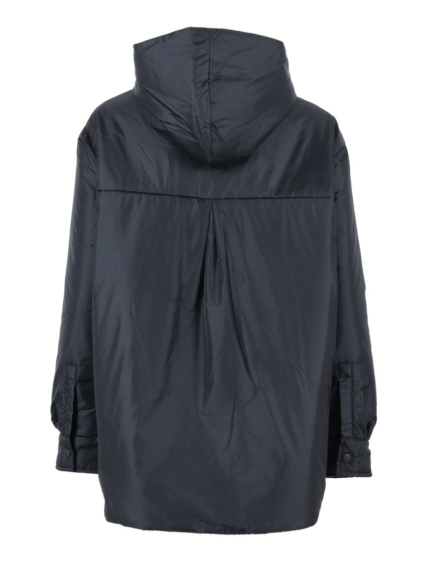 Aspesi Hooded Black Jacket With Snap Button Closure