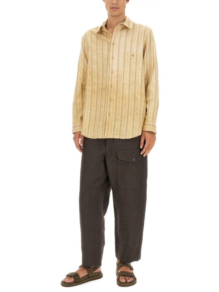 Uma Wang Oversized Striped Cotton Shirt With Contrast Stitching