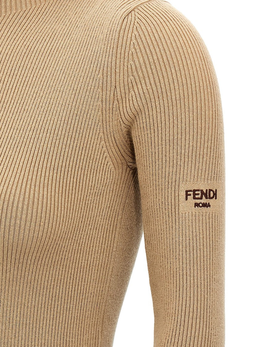 Fendi Ribbed Wool-Silk Hooded Dress With Slit Details
