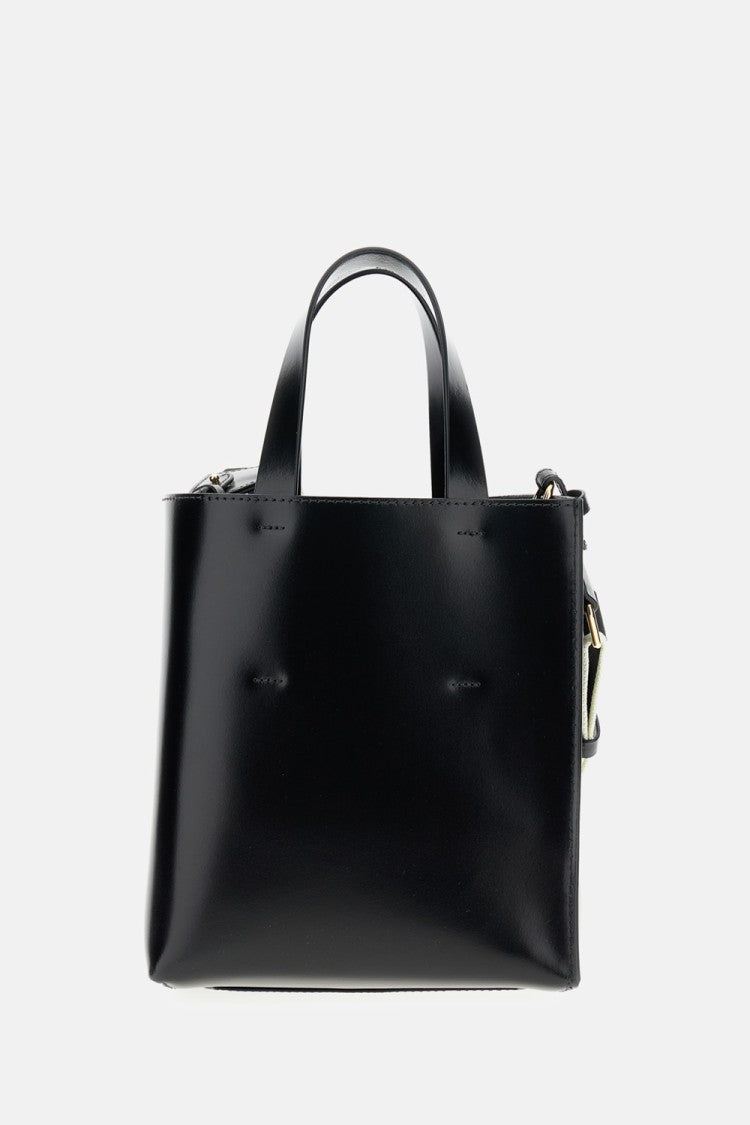 Marni Mini North/South Calf Leather Tote With Adjustable Logo Strap
