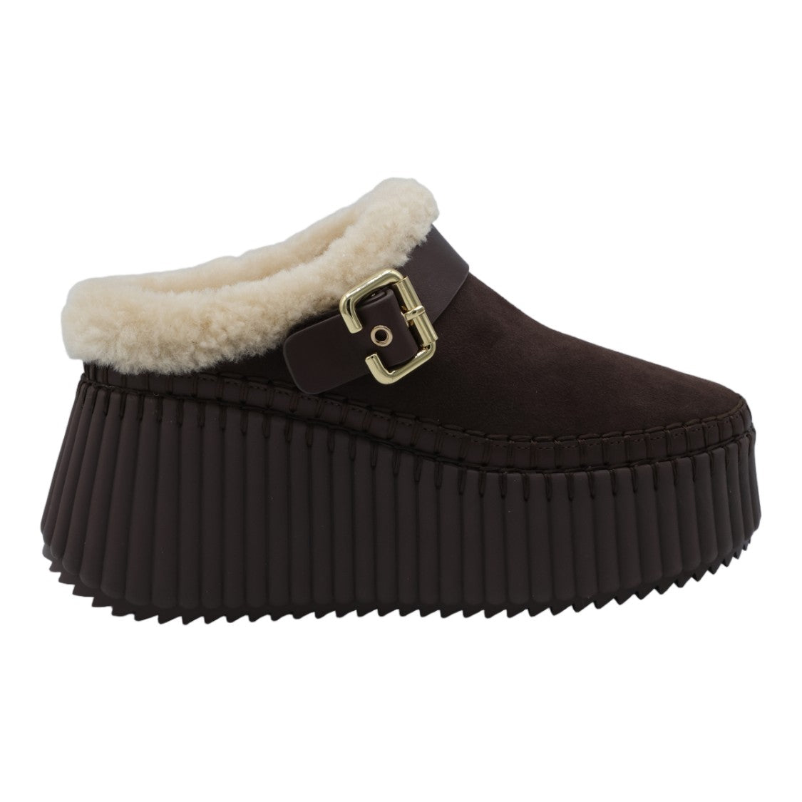 Chloé Platform Buckle Detail Plush Low-Top Sneakers