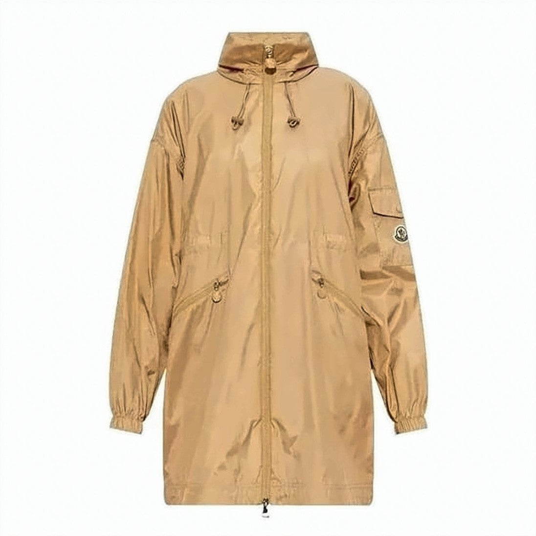 Moncler Long Brown Polyamide Jacket With Adjustable Drawstrings