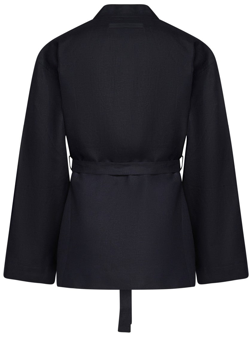 Zegna Short Blue Linen Dressing Gown