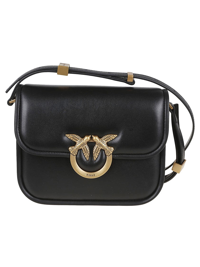 Pinko Structured Black Leather Crossbody Bag