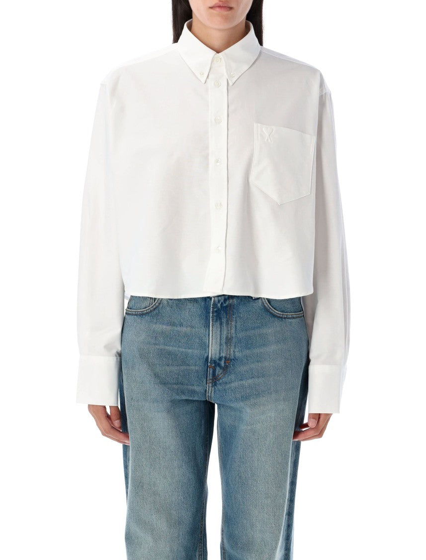 Ami Paris Oxford Cotton Emb Logo Cropped Shirt
