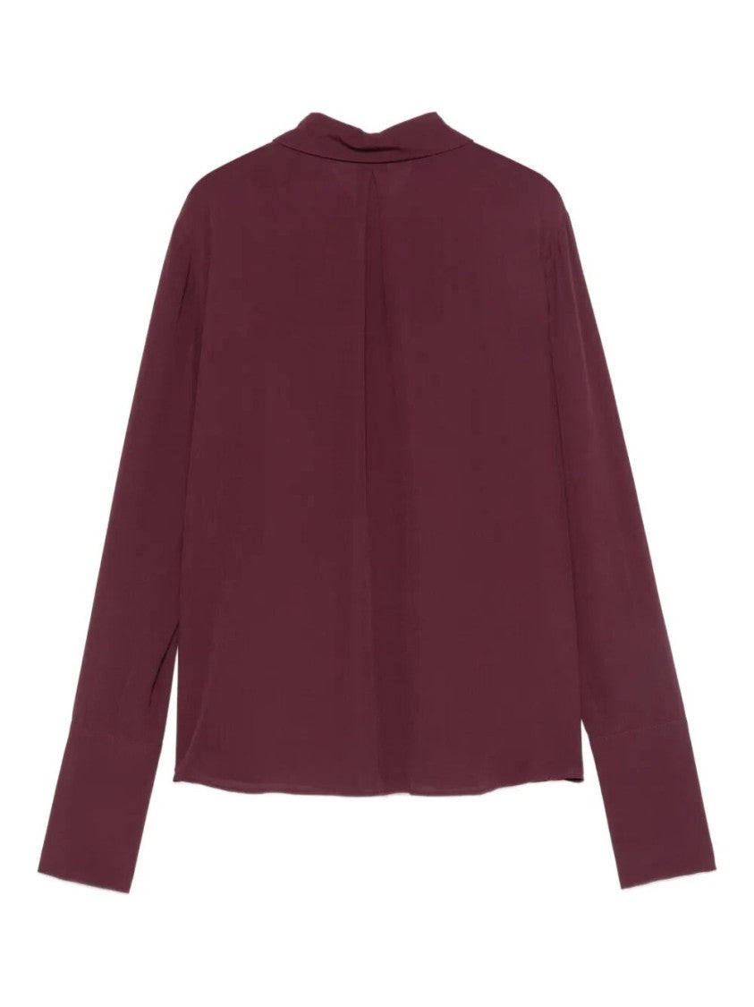Patrizia Pepe Burgundy Viscose Shirt With Gold-Tone Accents