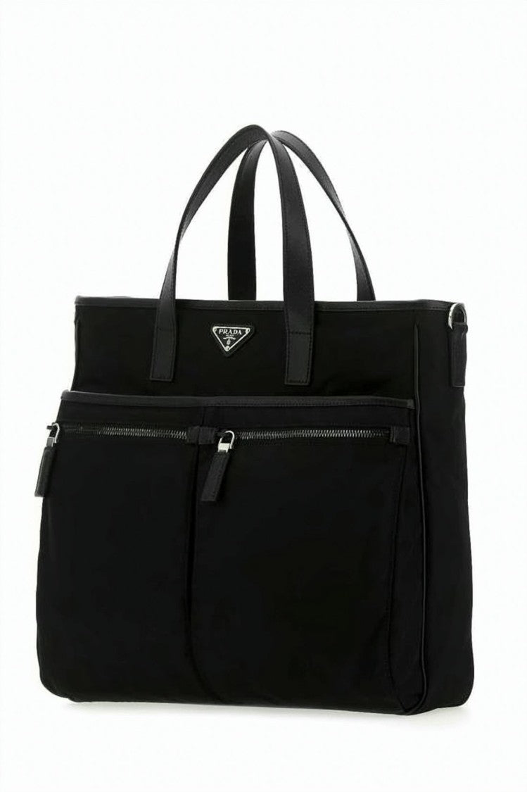 Prada Smooth Nylon Tote Bag With Leather Accents