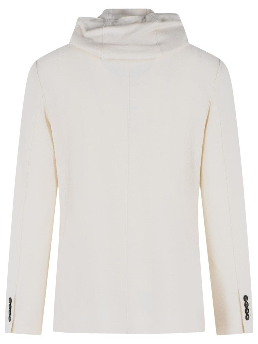 Eleventy Cream Wool Hooded Blazer