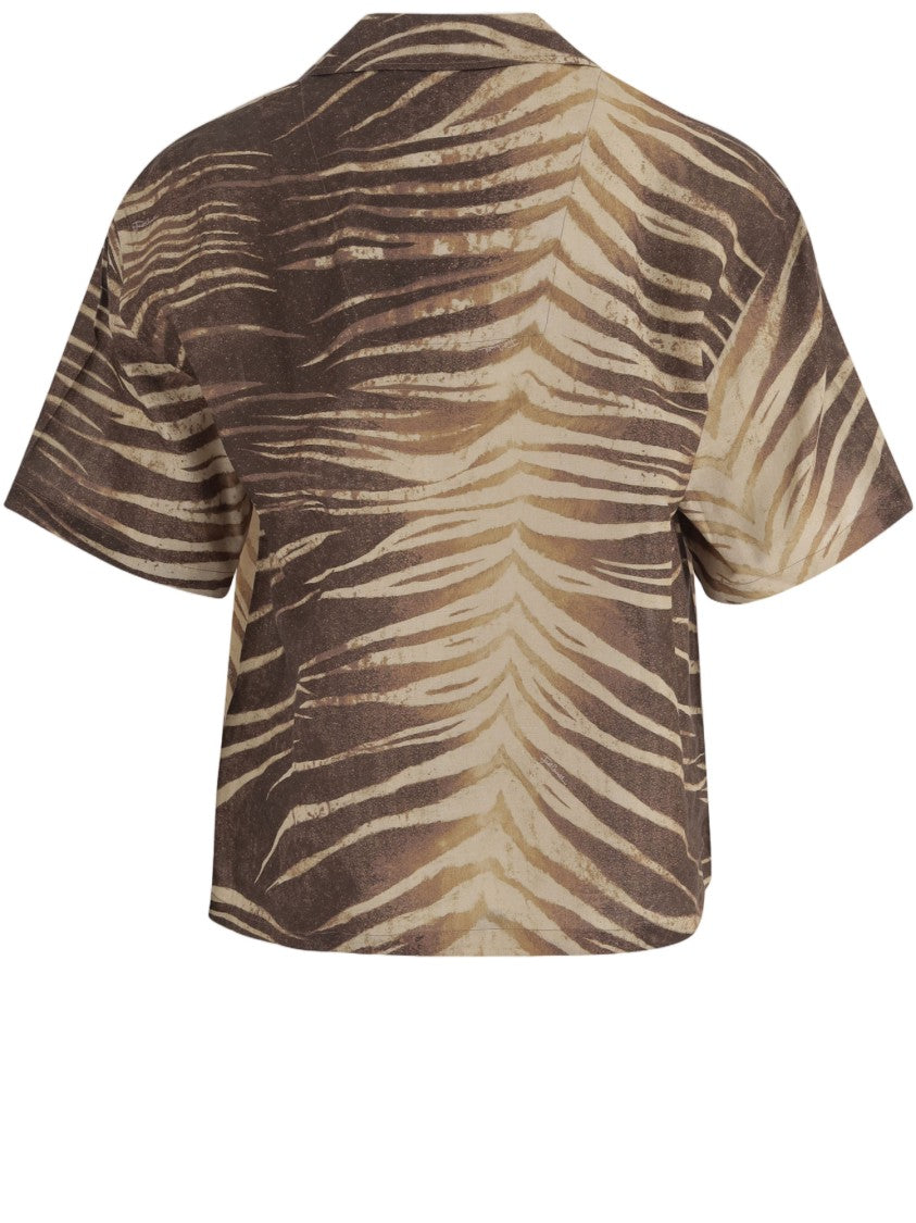 Just Cavalli Tropical Print Linen And Cotton Short-Sleeve Shirt