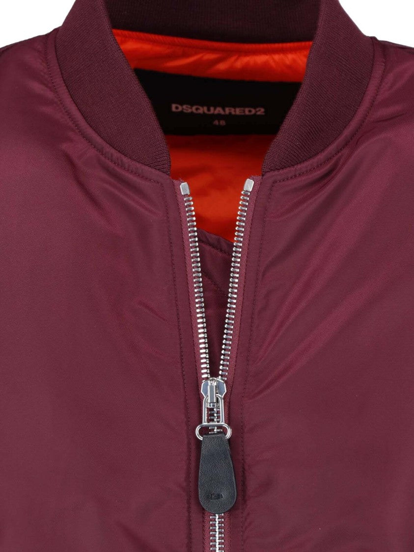 Dsquared2 Burgundy 80S Fabric Bomber Jacket