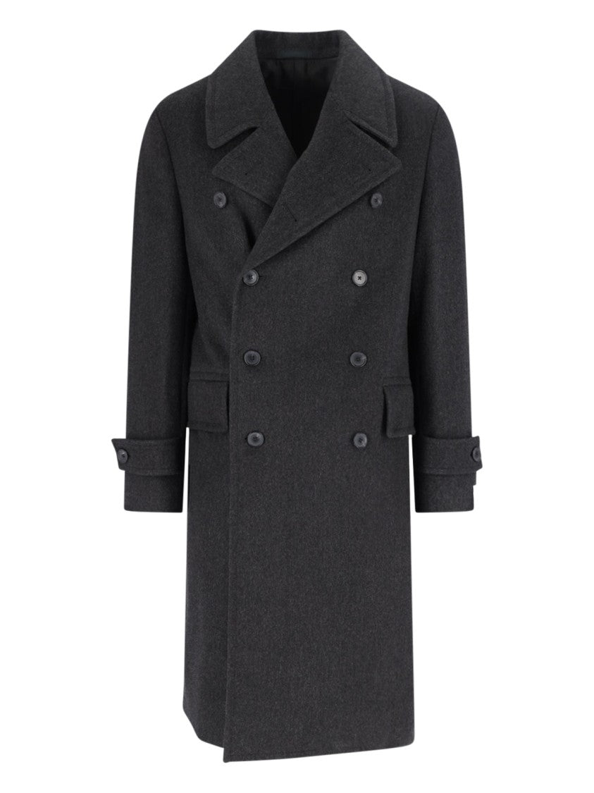Caruso Double-Breasted Grey Coat With Notched Lapel