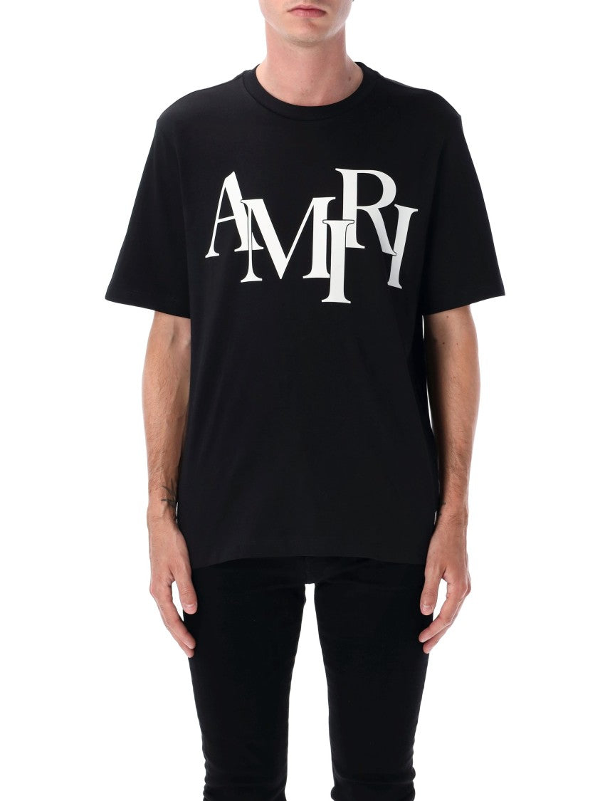 Amiri Black Staggered Logo T-Shirt