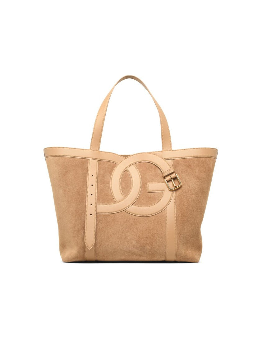 Dolce & Gabbana Beige Shopping Dg Belt Suede Tote Bag