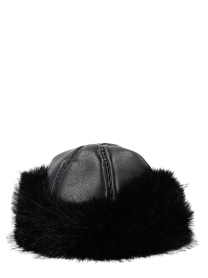 Stand Studio Black Plush Faux Fur Trimmed Hat