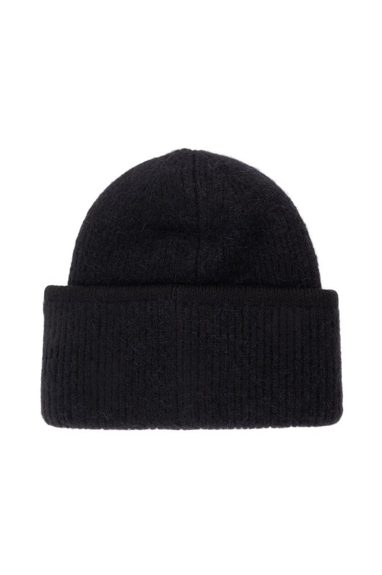 Jacquemus Ribbed Black Beanie Hat With Subtle Patch Detail