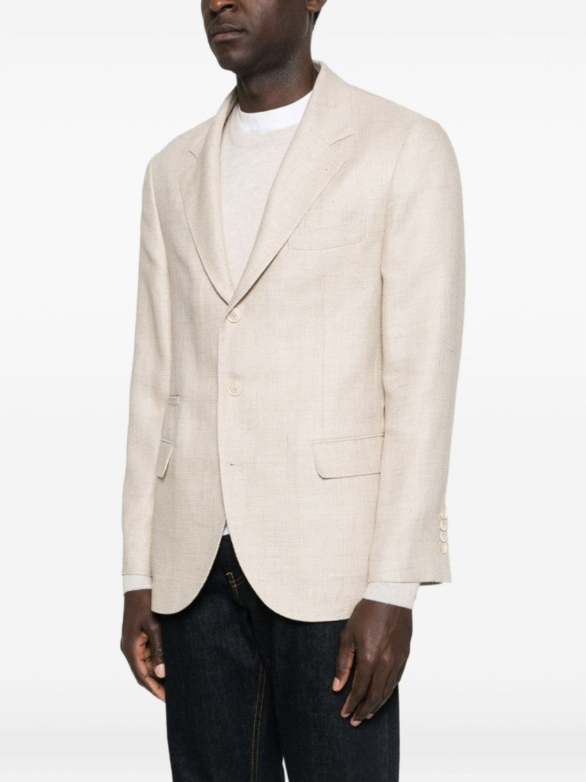 Brunello Cucinelli Beige Single Breasted Wool-Linen Blazer