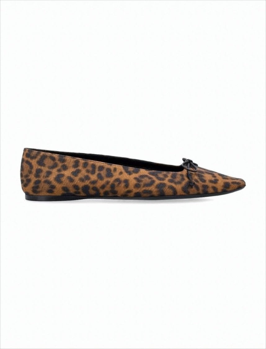 Saint Laurent Leopard Print Pointed-Toe Flats With Bow Detail
