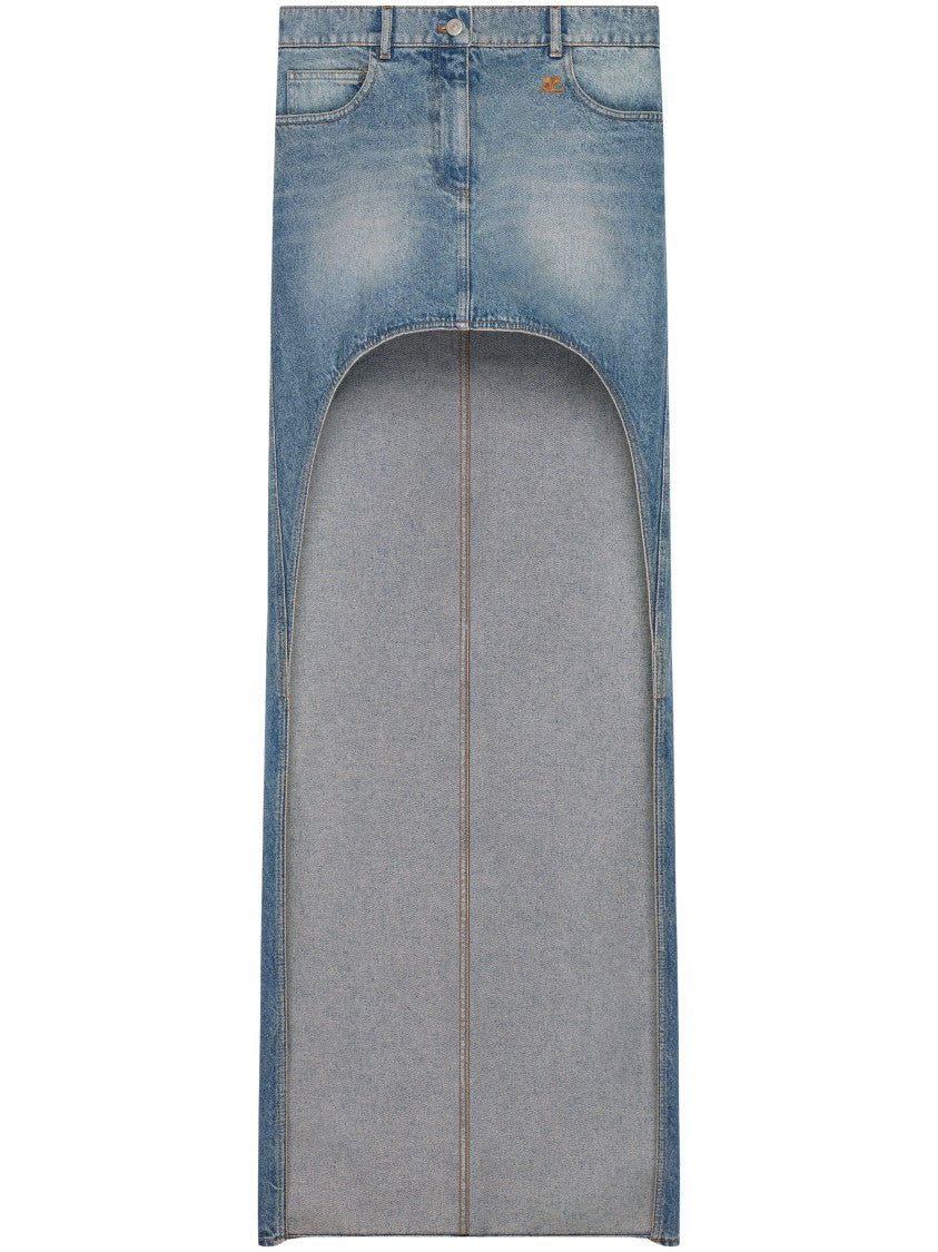 Courrèges Circle-Edged Denim Midi Skirt With Classic Five-Pocket Style