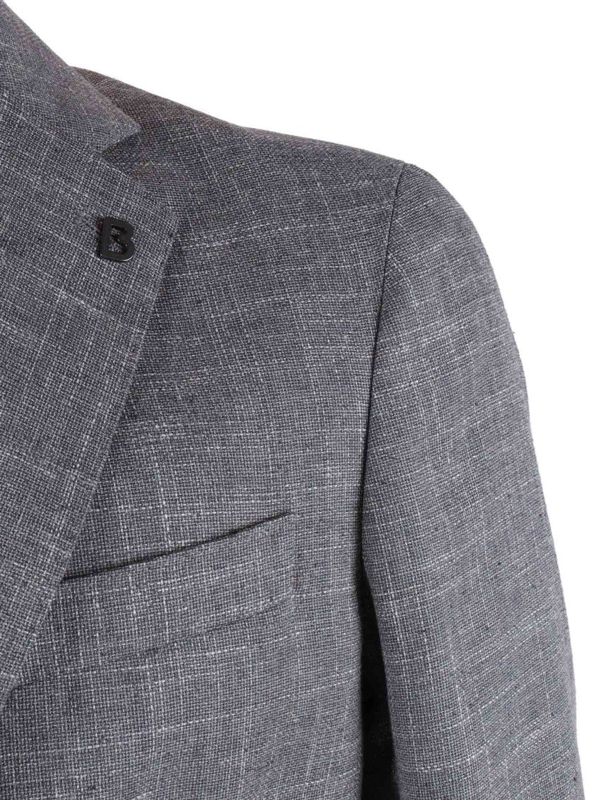 Breras Grey Textured Two Button Blazer