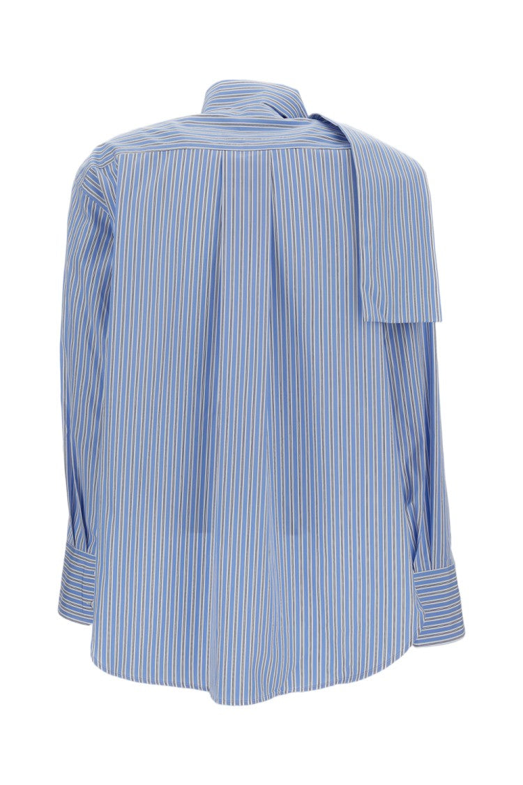 Plan C Striped Cotton Shirt With Removable Scarf Detail