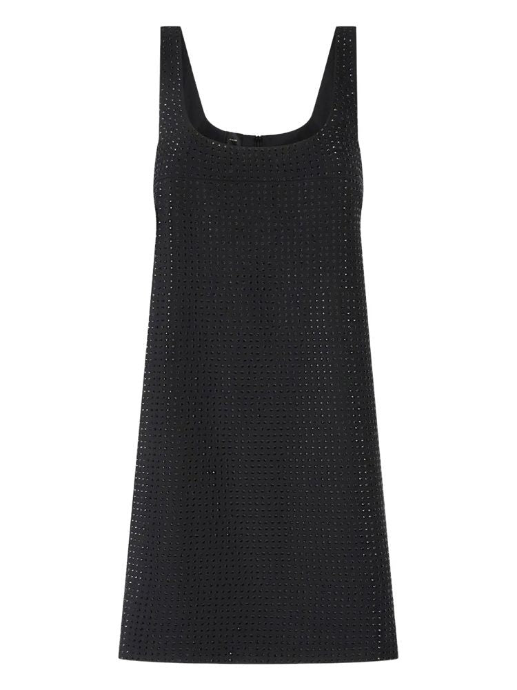 Pinko Sleeveless Black Midi Dress With Square Neckline And Textured Perforation