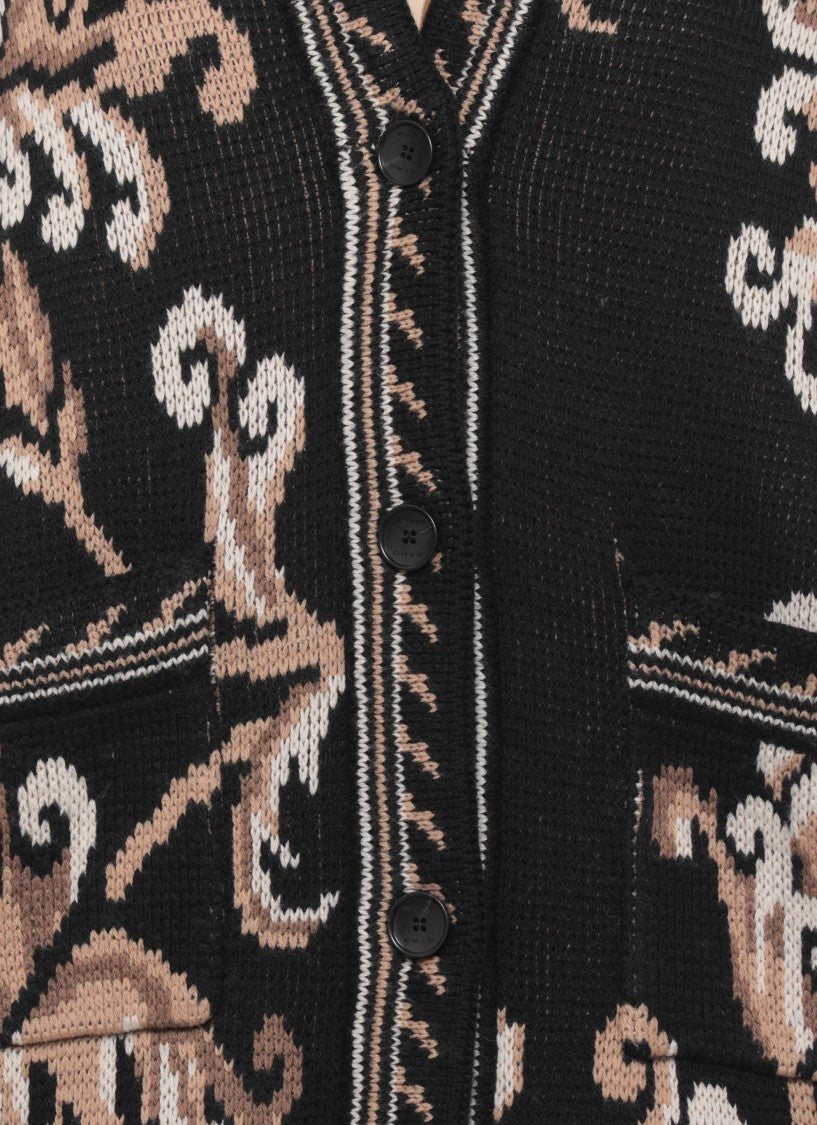 Etro Wool Cardigan With Intricate Motifs And Button Closure