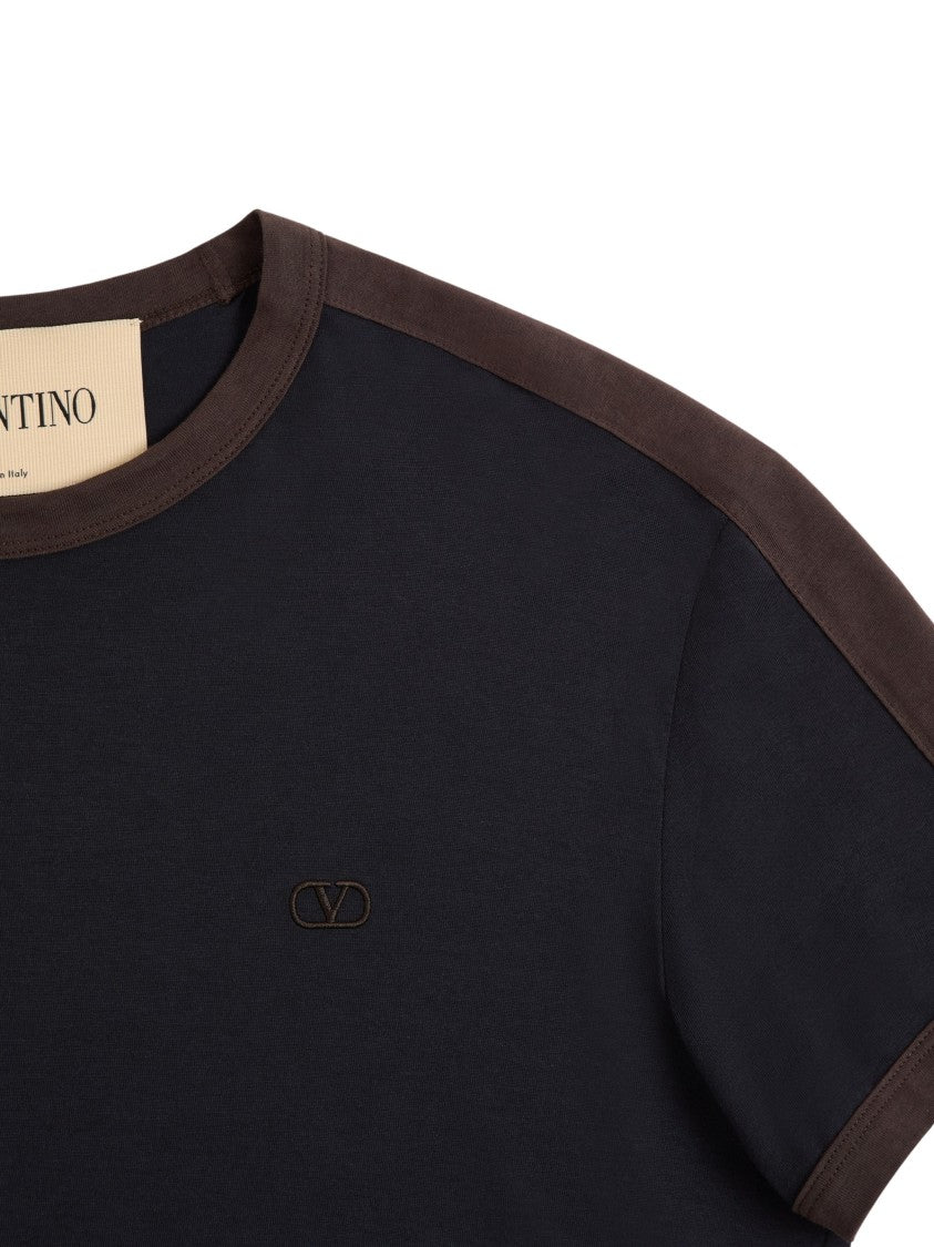 Valentino Cotton T-Shirt With Contrasting Side Bands And Vlogo Embroidery