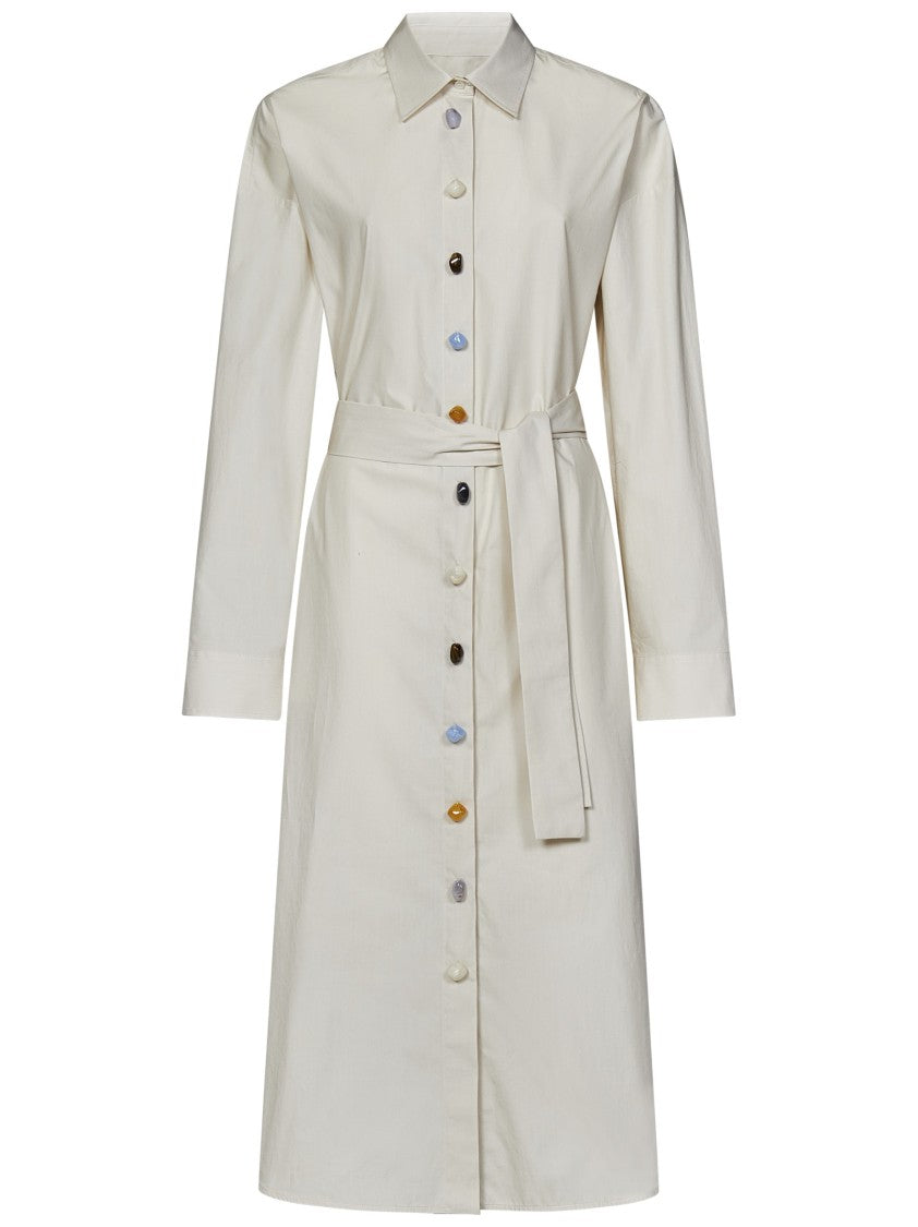 Msgm Midi Beige Cotton Poplin Shirtdress
