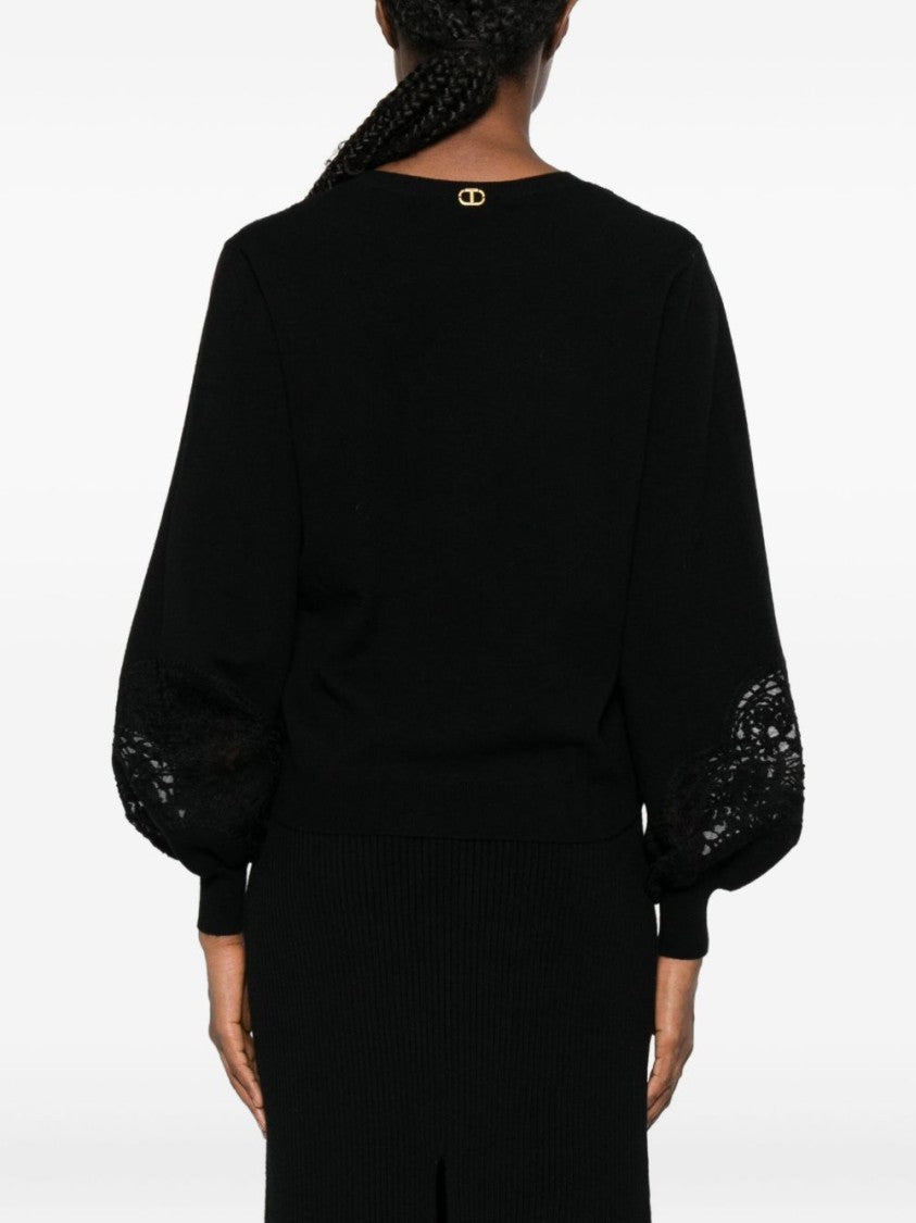 Twin-Set Timeless Black Sweater With Round Neckline