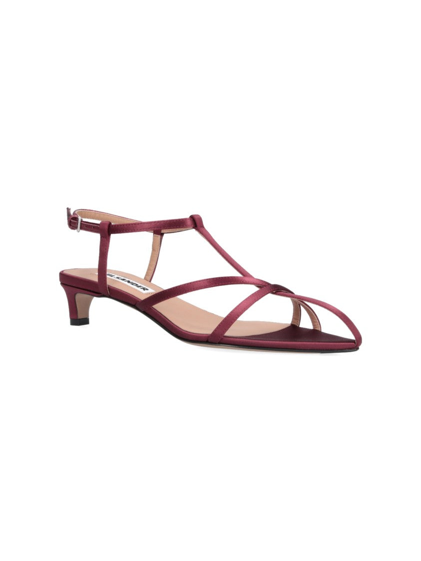 Jil Sander Burgundy Cage Fabric Rhinestone Strap Sandals